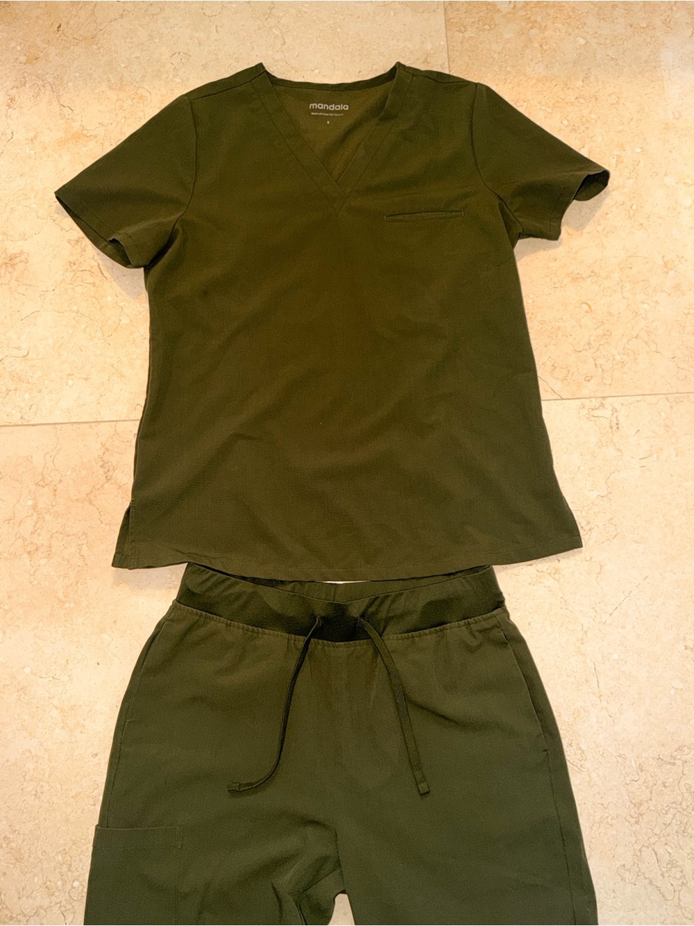 Mandala Olive Green and V-Neck Scrub Set